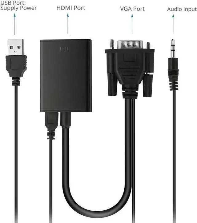Alt view image 2 of 6 - WRIARICH Aluminum Housing Active VGA Male to HDMI Female Converter with 3.5mm Audio Cable & Micro USB Power Cord, 1080P VGA to HDMI Adapter for Laptop Tablet Camera DVD HDTV Monitor