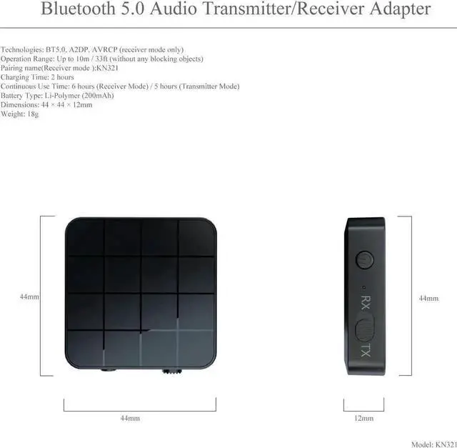 Alt view image 6 of 7 - WRIARICH 2 in 1 Bluetooth 5.0 Transmitter Receiver Wireless Audio Adapter, 3.5mm AUX & RCA Audio Converter for TV, PC, Speaker, Car Stereo