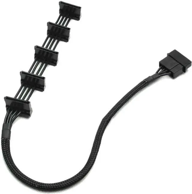 Main image of WRIARICH 40cm Black Sleeved 18AWG 4-Pin IDE Molex 1 to 5 SATA Power Splitter Cable Adapter for PC Server