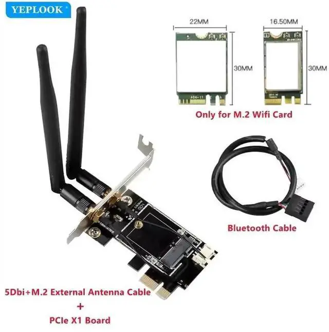 Alt view image 5 of 6 - WRIARICH NGFF M.2 to PCI-E x1 Desktop WiFi Adapter, Compatible With AX210 AX200 AC9260 AC8265 Series M.2 WiFi Cards
