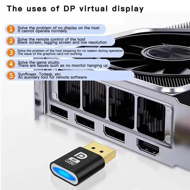 Alt view image 7 of 7 - WRIARICH 2 Pack DisplayPort EDID Dummy Plug Display Emulator, Headless Virtual Display Adapter Supports 2K 2560×1600@60Hz & 4K 4096×2160@17Hz for Remote Server Mining PC Headless Setup