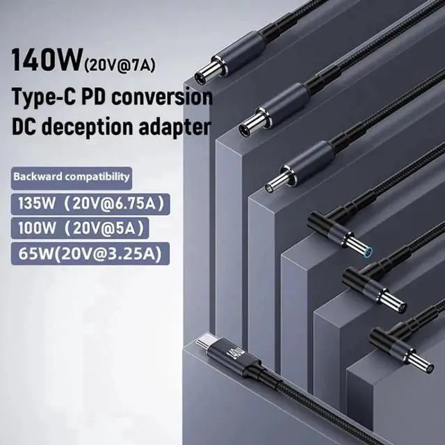 Alt view image 3 of 7 - WRIARICH 1.8M 140W USB-C to DC 5.5x2.1mm Laptop Charging Cable 28V 5A PD Power Cord