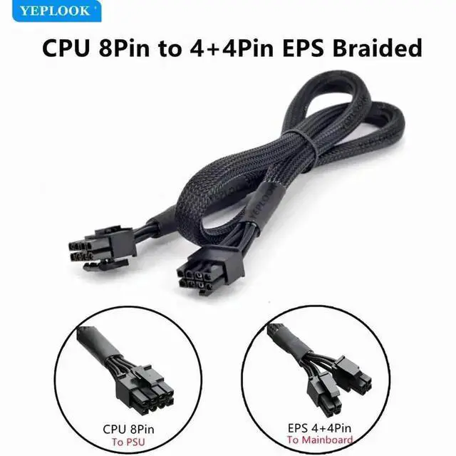 Main image of WRIARICH 60cm Sleeved 4+4 Pin CPU Modular Power Cable Compatible with Corsair RMx Series PSU RM550x/RM650x/RM750x/RM850x/RM1000x