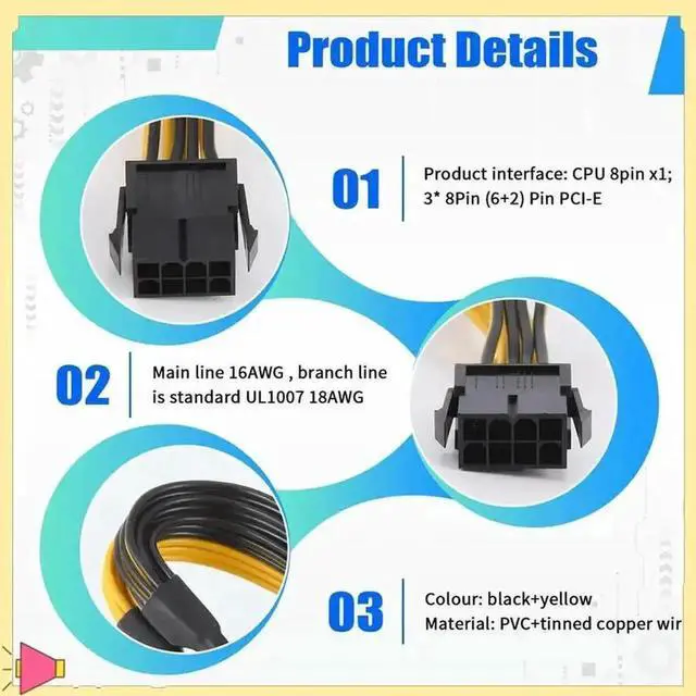 Main image of WRIARICH ATX CPU 8Pin to 3×8Pin (6+2) PCI-E GPU Power Splitter Cable