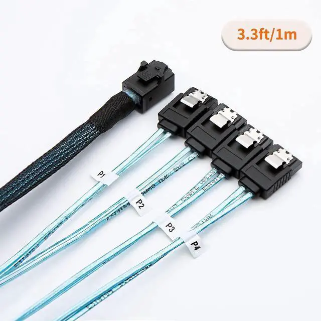 Alt view image 3 of 7 - WRIARICH 1M (3.3FT) SFF-8643 HD Mini SAS to 4×SATA 7Pin Internal Breakout Cable for RAID Controller & Storage Drives