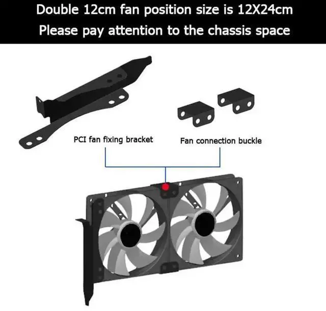 Alt view image 2 of 3 - WRIARICH PCI Slot Dual Fan Mount Bracket for GPU Water Cooling Radiator, Supports 90mm & 120mm Cooling Fans, Graphics Card Auxiliary Cooler Fixed Rack