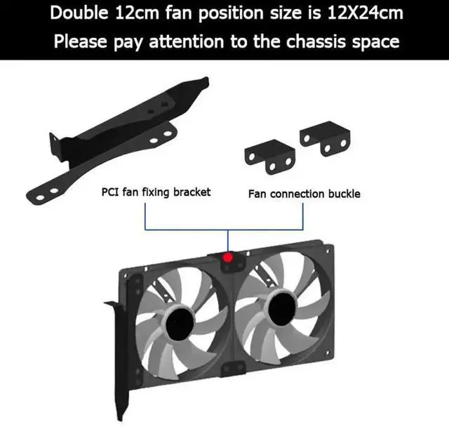 Alt view image 3 of 3 - WRIARICH PCI Slot Dual Fan Mount Bracket for GPU Water Cooling Radiator, Supports 90mm & 120mm Cooling Fans, Graphics Card Auxiliary Cooler Fixed Rack
