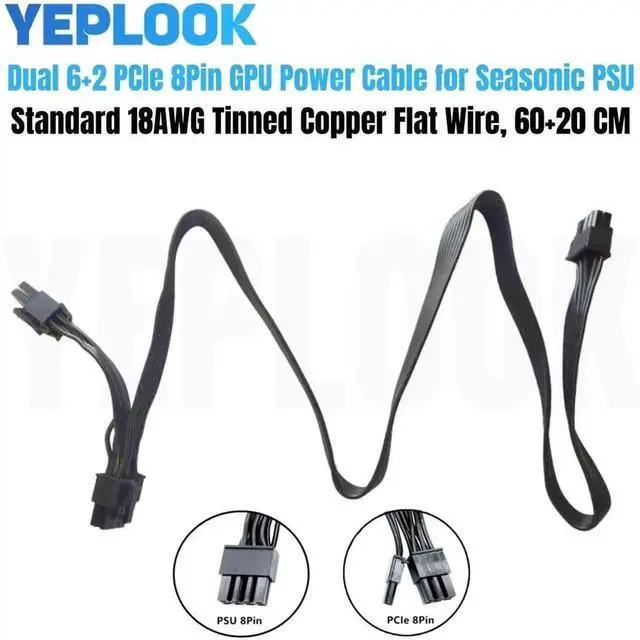 Alt view image 2 of 6 - WRIARICH 18AWG PCIe Dual 8Pin (6+2 Detachable) Modular GPU Power Cable Compatible with Seasonic SS-1050XM2, SS-1250XM2, SS-650KM3, SS-750KM3, SS-850KM3 PSU