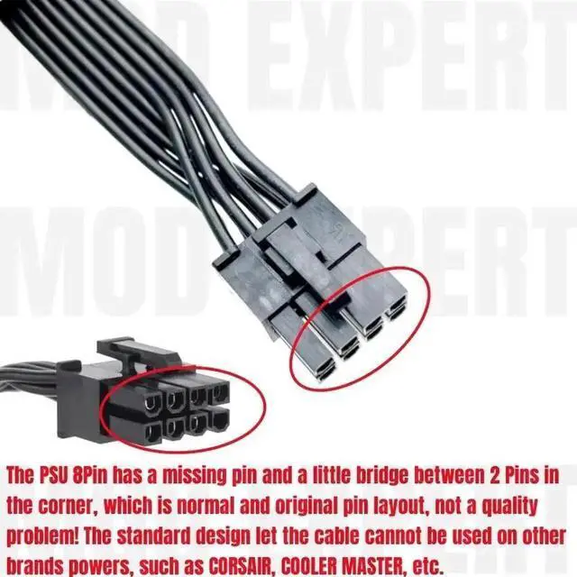 Alt view image 3 of 6 - WRIARICH 18AWG PCIe Dual 8Pin (6+2 Detachable) Modular GPU Power Cable Compatible with Seasonic SS-1050XM2, SS-1250XM2, SS-650KM3, SS-750KM3, SS-850KM3 PSU