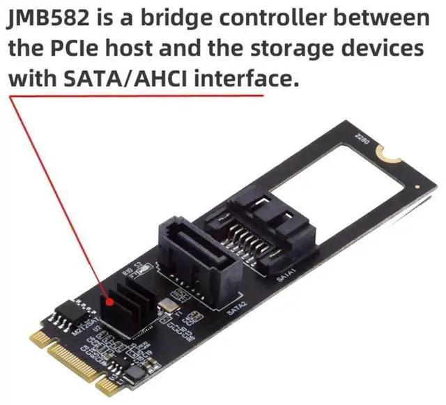 Alt view image 2 of 7 - WRIARICH JMB582 M.2 B+M Key 1 to 2 SATA3 6Gbps Expansion Adapter Card for 2280 NGFF Slot