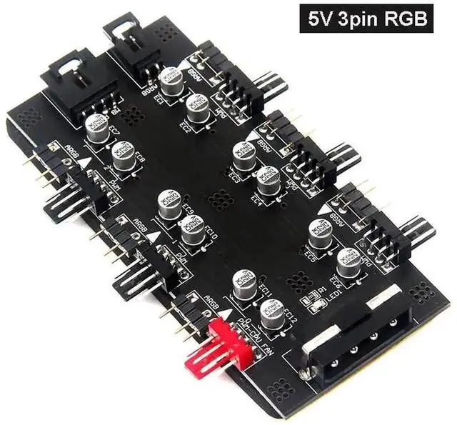 Alt view image 2 of 6 - WRIARICH 6-Port PWM Fan Hub Splitter Controller, 3PIN RGB + IDE 4PIN Independent Power Supply PC Case Cooling Fan Adapter with 60cm Cable