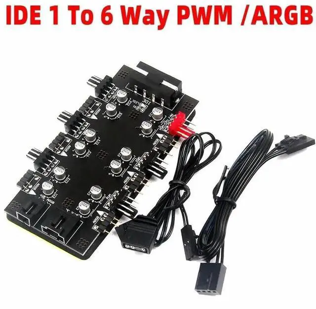 Alt view image 3 of 6 - WRIARICH 6-Port PWM Fan Hub Splitter Controller, 3PIN RGB + IDE 4PIN Independent Power Supply PC Case Cooling Fan Adapter with 60cm Cable