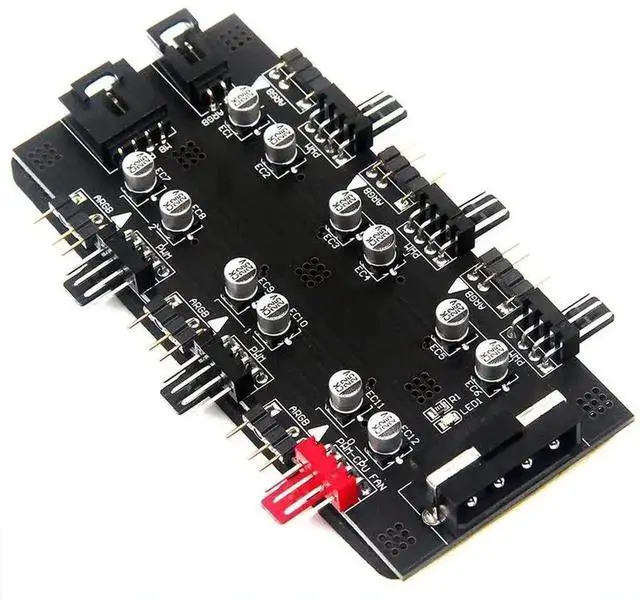 Alt view image 5 of 6 - WRIARICH 6-Port PWM Fan Hub Splitter Controller, 3PIN RGB + IDE 4PIN Independent Power Supply PC Case Cooling Fan Adapter with 60cm Cable