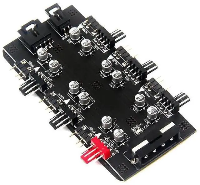Alt view image 6 of 6 - WRIARICH 6-Port PWM Fan Hub Splitter Controller, 3PIN RGB + IDE 4PIN Independent Power Supply PC Case Cooling Fan Adapter with 60cm Cable