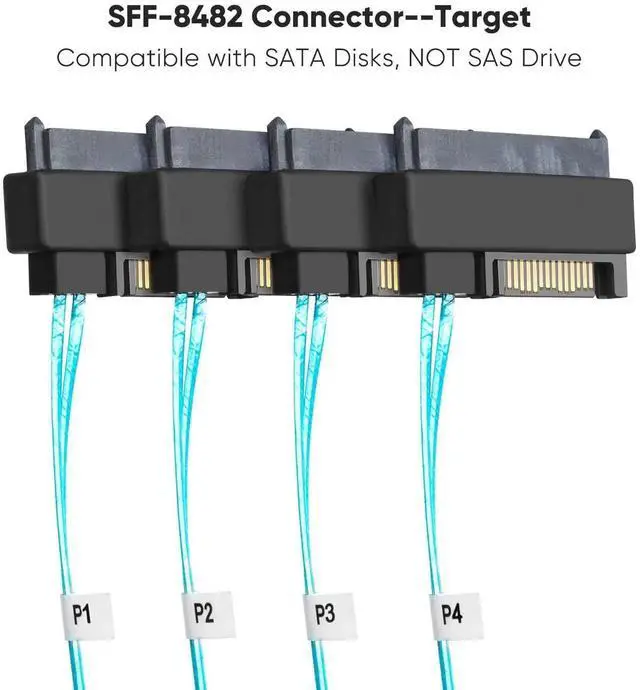 Alt view image 3 of 7 - WRIARICH 3.3FT SFF-8087 to 4 SFF-8482 Mini SAS Breakout Cable with SATA Power, 36Pin Mini SAS to 29Pin Hard Drive Cable for Server RAID Storage HDD Connection
