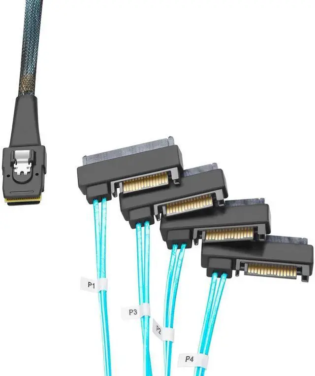 Alt view image 5 of 7 - WRIARICH 3.3FT SFF-8087 to 4 SFF-8482 Mini SAS Breakout Cable with SATA Power, 36Pin Mini SAS to 29Pin Hard Drive Cable for Server RAID Storage HDD Connection
