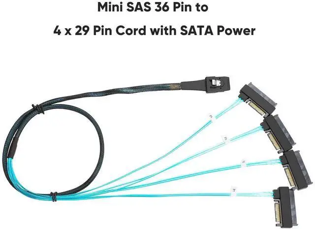 Alt view image 7 of 7 - WRIARICH 3.3FT SFF-8087 to 4 SFF-8482 Mini SAS Breakout Cable with SATA Power, 36Pin Mini SAS to 29Pin Hard Drive Cable for Server RAID Storage HDD Connection