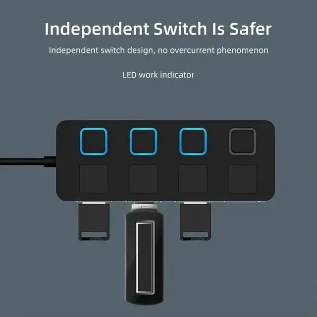 Main image of WRIARICH 4 Port USB 2.0 Hub Splitter, Plug and Play Multi USB Port Expander Adapter, Portable Computer Accessory for Laptops and Desktop PCs