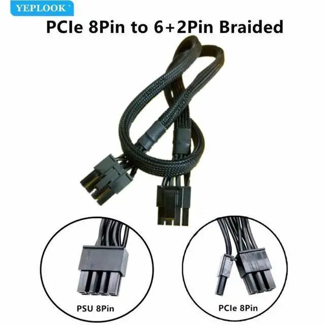 Alt view image 4 of 6 - WRIARICH 60cm 18AWG Sleeved PCIe 8Pin (6+2) GPU Modular Power Cable Compatible with Corsair RMi Series RM650i/RM750i/RM850i/RM1000i Modular PSU