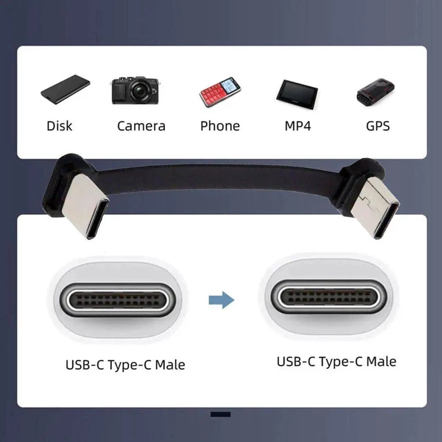 Alt view image 5 of 7 - WRIARICH 2PCS/Lot Right-Angle Flat USB-C to USB-C Cable | USB2.0, 65W PD Fast Charging for Phone Tablet Laptop