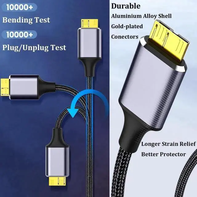 Alt view image 3 of 7 - WRIARICH 2-Pack Nylon Braided USB 3.0 Micro B Cable 6.6FT, USB-A & USB-C to Micro USB B Cord for External Hard Drives & Digital Cameras