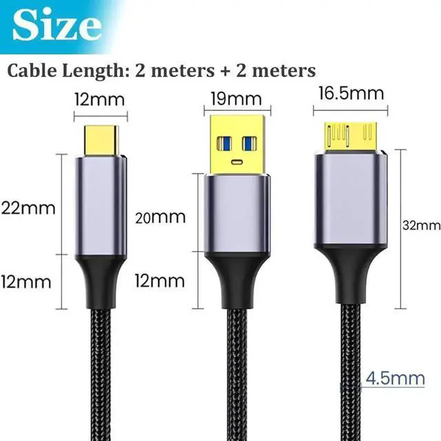 Alt view image 5 of 7 - WRIARICH 2-Pack Nylon Braided USB 3.0 Micro B Cable 6.6FT, USB-A & USB-C to Micro USB B Cord for External Hard Drives & Digital Cameras