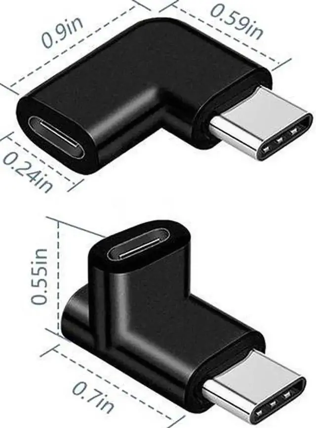 Alt view image 2 of 7 - WRIARICH 2 Pack 90 Degree USB-C Angled Adapter, Left/Right & Up/Down Type-C Male to Female Extension Connector