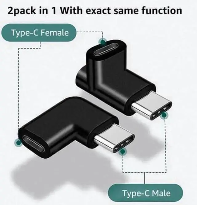 Alt view image 4 of 7 - WRIARICH 2 Pack 90 Degree USB-C Angled Adapter, Left/Right & Up/Down Type-C Male to Female Extension Connector