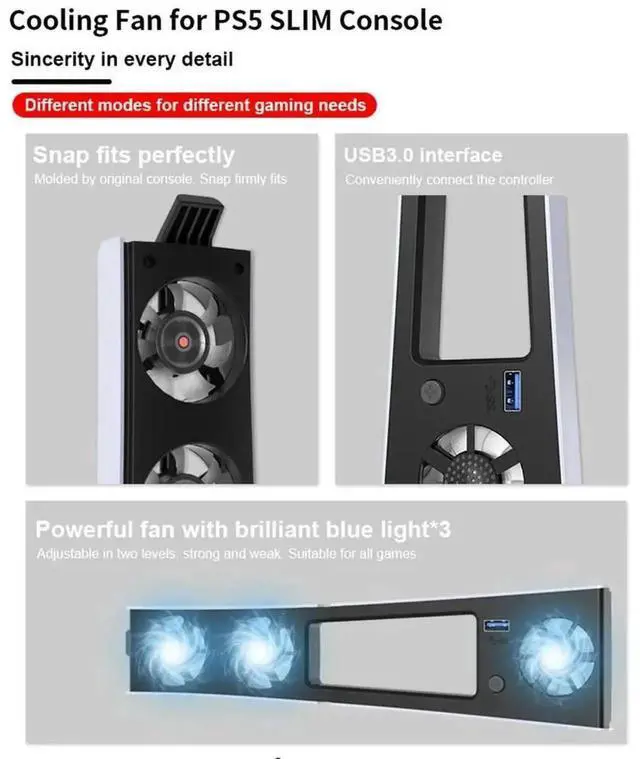 Alt view image 3 of 4 - WRIARICH Adjustable Speed Silent Cooling Fan for Slim Game Console, Built-in USB 3.0 Port Efficient External Cooler System