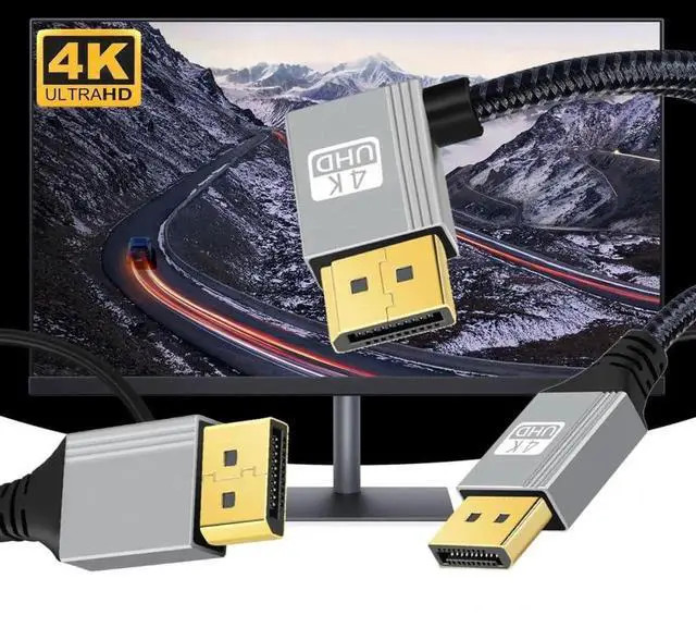 Alt view image 3 of 6 - WRIARICH 200cm 90° Right Angled DisplayPort to DP Cable with Silver Sleeve, Supports 4K@60Hz UHD Audio Video Sync for Desktop Laptop Monitor Graphics Card