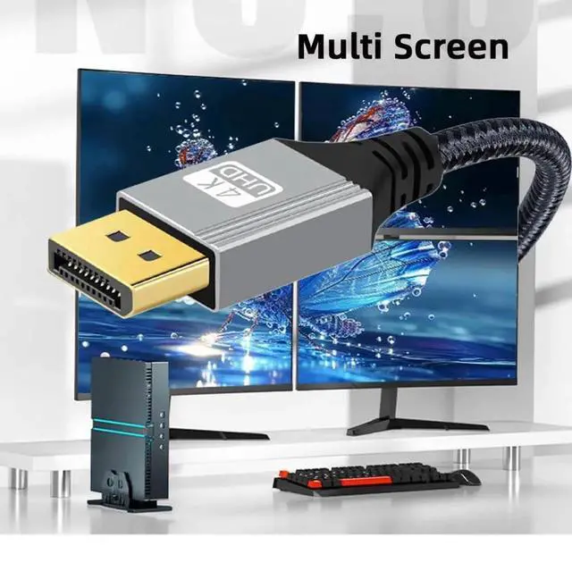 Alt view image 4 of 6 - WRIARICH 200cm 90° Right Angled DisplayPort to DP Cable with Silver Sleeve, Supports 4K@60Hz UHD Audio Video Sync for Desktop Laptop Monitor Graphics Card
