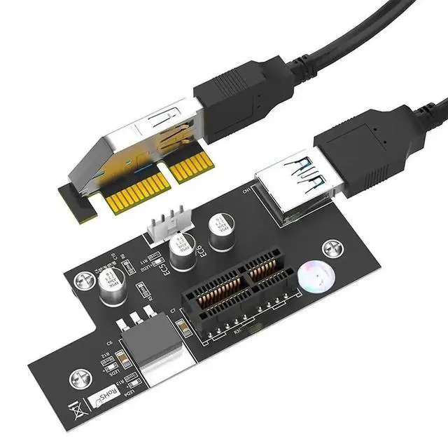 Alt view image 3 of 3 - WRIARICH PCIe X1 USB 3.0 Riser Extender Cable, PCI Express 1X to 1X Adapter Card with SATA Power, LED Indicator & Magnetic Mount Pads