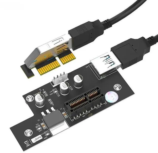 Main image of WRIARICH PCIe X1 USB 3.0 Riser Extender Cable, PCI Express 1X to 1X Adapter Card with SATA Power, LED Indicator & Magnetic Mount Pads