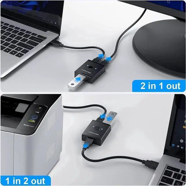 Alt view image 4 of 4 - WRIARICH Bi-Directional USB 3.0 Switch Selector, 2-In-1 / 1-In-2 Out Sharing Adapter for Keyboard Mouse Scanner Printer, Works with Mac Windows Linux