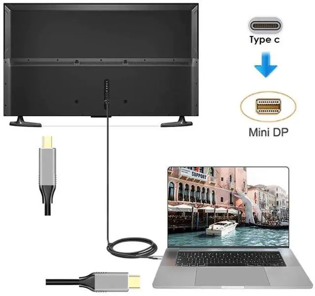 Alt view image 7 of 7 - WRIARICH 1.8M USB3.1 Type-C to Mini DisplayPort Male Cable, 4K@60Hz Video Cord for MacBook & USB-C Laptops