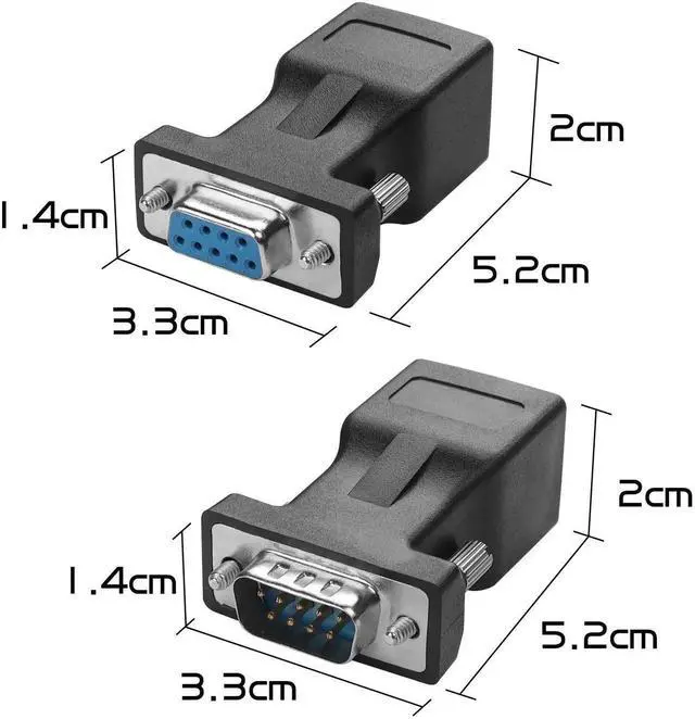 Alt view image 4 of 6 - WRIARICH 1 Pair DB9 RS232 Male & Female to RJ45 Female Serial Console Adapter, DB9 9Pin Serial Port to Cat5/Cat6 Ethernet LAN Converter