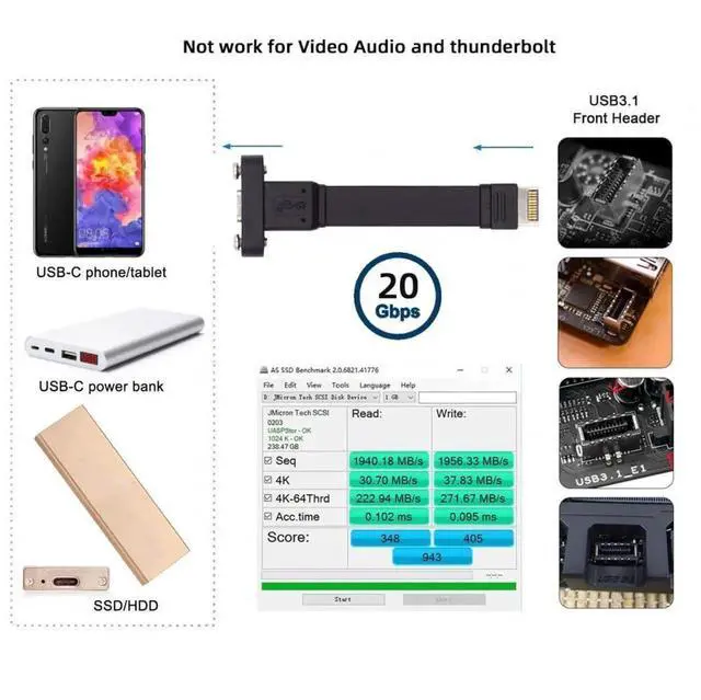 Alt view image 4 of 7 - WRIARICH USB 3.2 Gen2x2 Type-E 20Pin IDC Header to USB-C Female Panel Mount Extension Cable | 20Gbps High-Speed PCI Bracket Cord for PC Rear Chassis Expansion