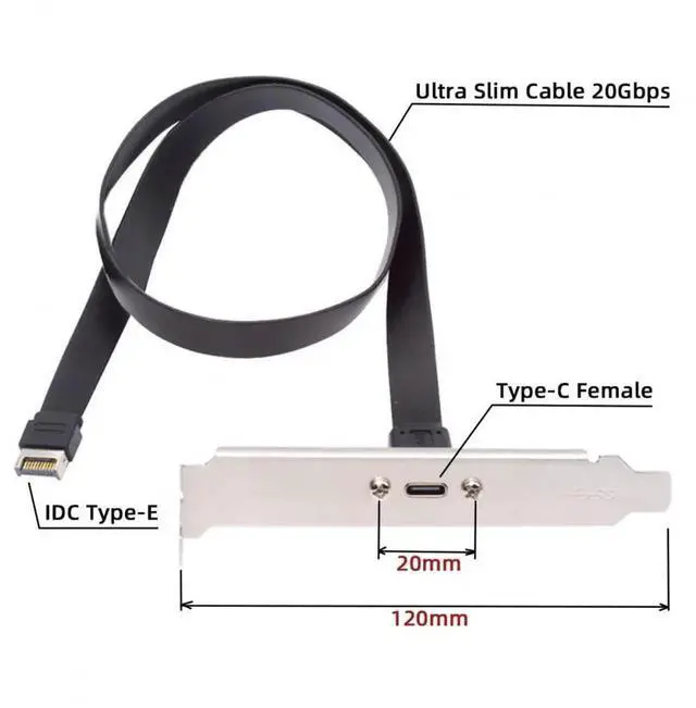Alt view image 5 of 7 - WRIARICH USB 3.2 Gen2x2 Type-E 20Pin IDC Header to USB-C Female Panel Mount Extension Cable | 20Gbps High-Speed PCI Bracket Cord for PC Rear Chassis Expansion