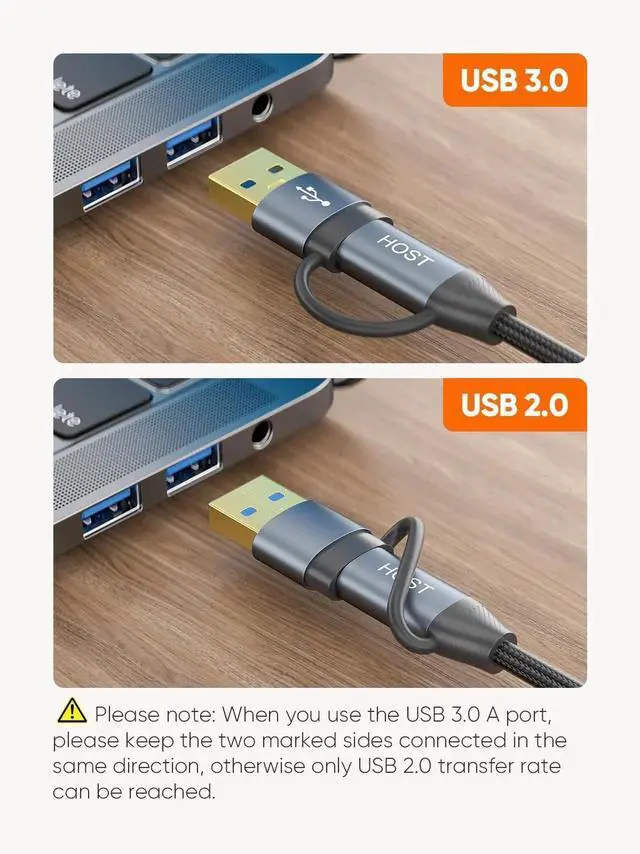 Alt view image 6 of 7 - WRIARICH 3FT USB 3.0 Cable, USB A/C to Micro B 5Gbps Data Cord, Grey, Compatible with iPhone 15 Series, WD External Hard Drive and Camera