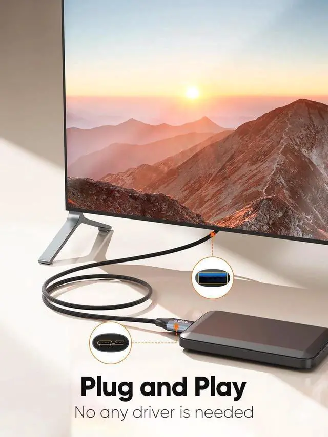 Alt view image 7 of 7 - WRIARICH 3FT USB 3.0 Cable, USB A/C to Micro B 5Gbps Data Cord, Grey, Compatible with iPhone 15 Series, WD External Hard Drive and Camera