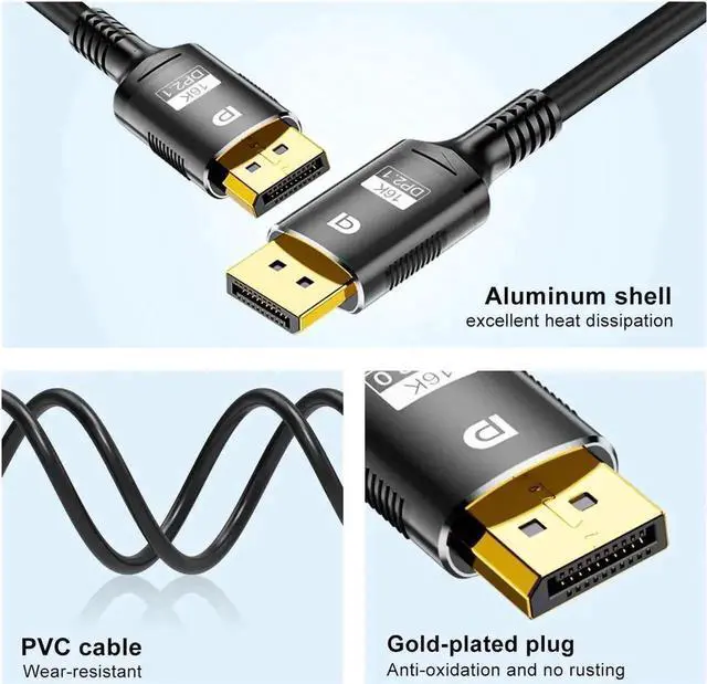Alt view image 3 of 7 - WRIARICH 3.3FT DP 2.1 DisplayPort Cable, 80Gbps DP80 16K Cable with DSC 1.2a HDR, Supports 16K@30Hz, 8K@60/120Hz, 4K@240/165/144Hz, 2K@360Hz, FreeSync & G-Sync for High-End Gaming Monitors