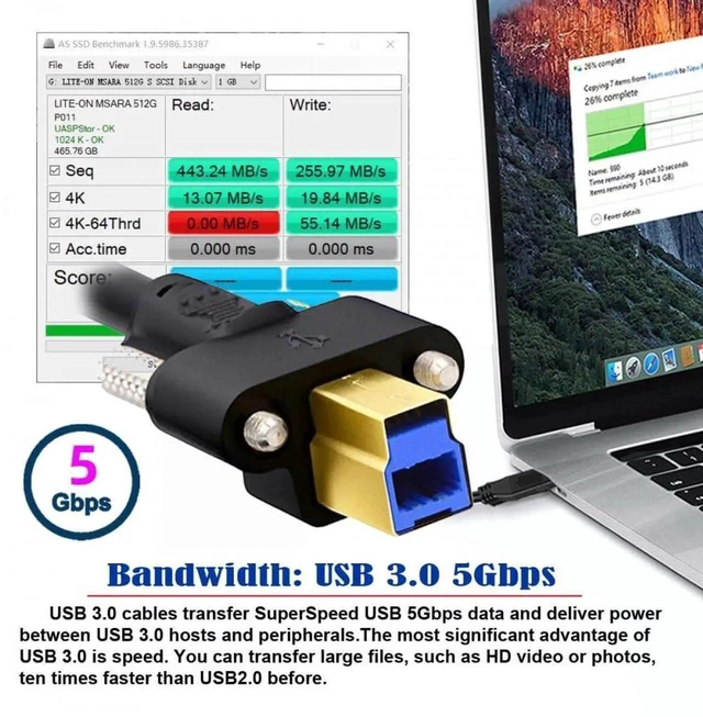 Alt view image 3 of 7 - WRIARICH 200cm USB 3.0 Type-A Male to Type-B Male Cable, Thumbscrew Panel Mount Cord for Industrial Camera, Robot, Scanner & Disk
