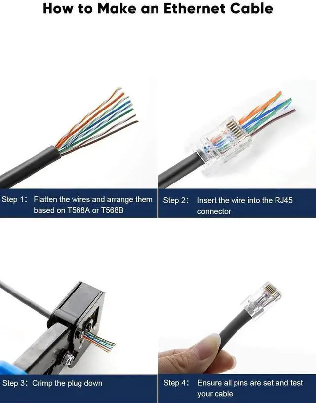 Alt view image 2 of 6 - WRIARICH 50 Pack Cat5e Cat6 RJ45 Pass Through Modular Plugs, Gold-Plated Unshielded UTP Crimp Connectors for Solid & Stranded Ethernet Cables