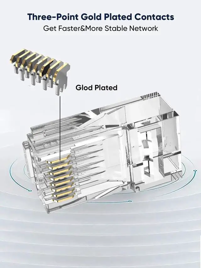 Alt view image 5 of 6 - WRIARICH 50 Pack Cat5e Cat6 RJ45 Pass Through Modular Plugs, Gold-Plated Unshielded UTP Crimp Connectors for Solid & Stranded Ethernet Cables