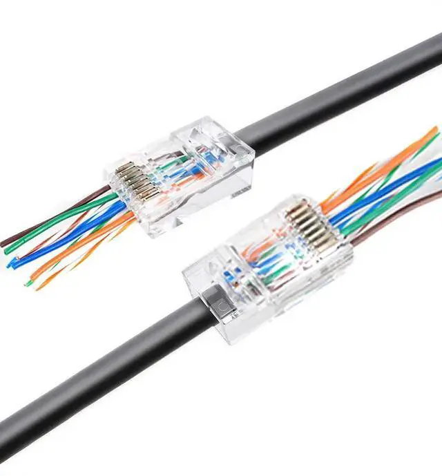 Alt view image 6 of 6 - WRIARICH 50 Pack Cat5e Cat6 RJ45 Pass Through Modular Plugs, Gold-Plated Unshielded UTP Crimp Connectors for Solid & Stranded Ethernet Cables