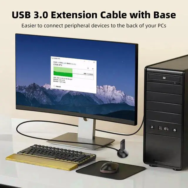 Alt view image 7 of 7 - WRIARICH 10FT USB 3.0 Male to Female Extension Cable with Fixed Pedestal Stand, 5Gbps USB Extender Cord for Flash Drive, Card Reader, Keyboard, Mouse & Webcam