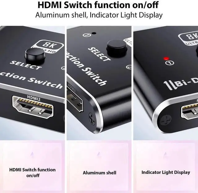 Alt view image 2 of 7 - WRIARICH Bidirectional 8K HDMI Switch 2 In 1 Out / 1 In 2 Out, Supports 8K@60Hz 4K@120Hz for PS5 Xbox Switch HDTV