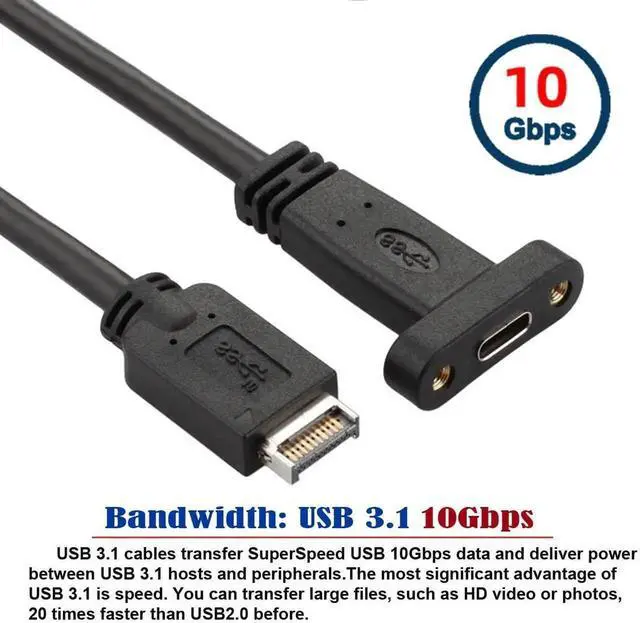 Alt view image 3 of 7 - WRIARICH Single-Port Panel Mount 20Pin TypeE USB3.1 Front Header to USBC Female Extension Cable