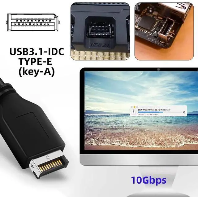 Alt view image 6 of 7 - WRIARICH Single-Port Panel Mount 20Pin TypeE USB3.1 Front Header to USBC Female Extension Cable