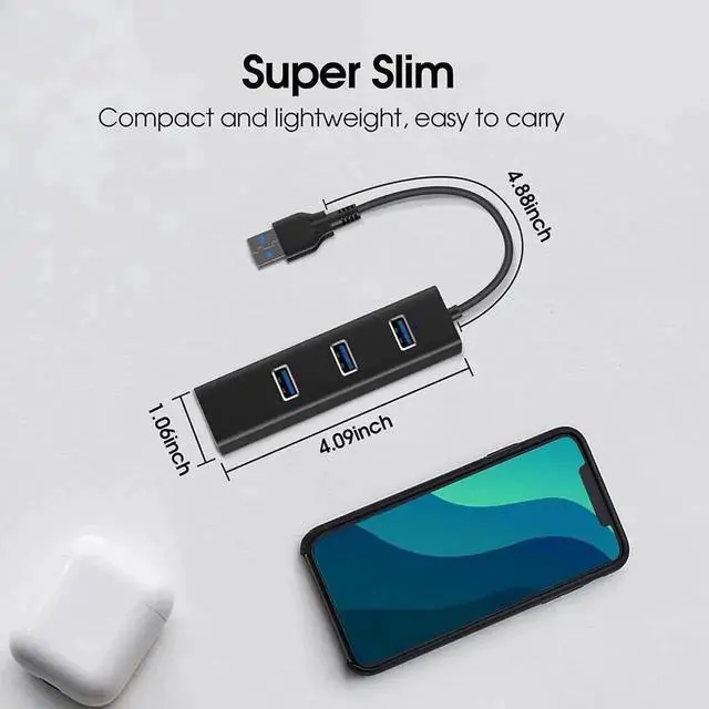 Alt view image 2 of 7 - WRIARICH 4 in 1 Aluminum USB 3.0 Hub with Gigabit 1000Mbps RJ45 Ethernet Port, 3-Port USB Splitter Multi Port Expander for Laptop & Desktop